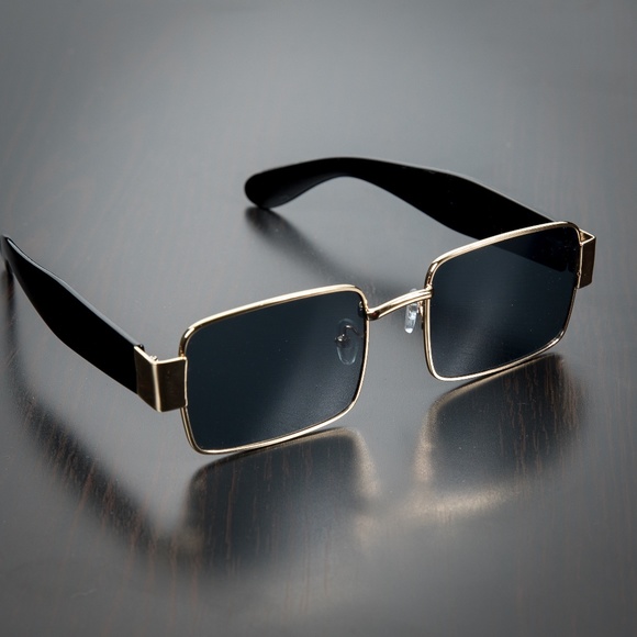 Mens Rectangle Sunglasses Gold Square Glasses - Picture 2 of 3